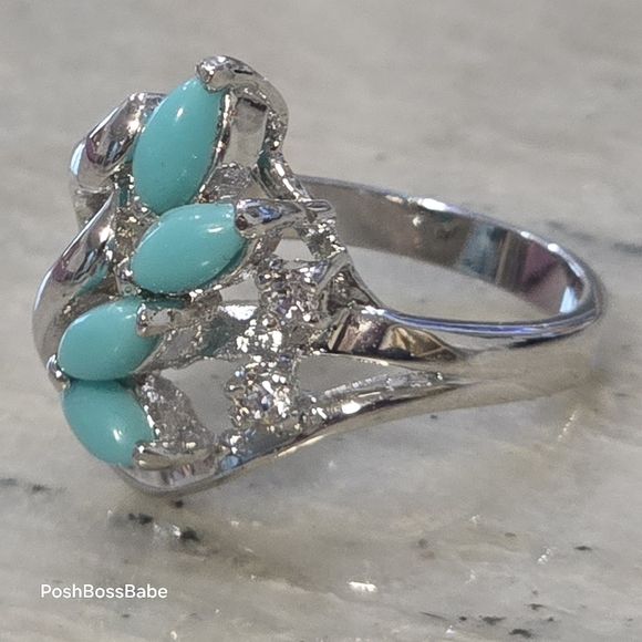 Blue stone real diamond accent stones size 5 925 sterling silver ring - Picture 12 of 15